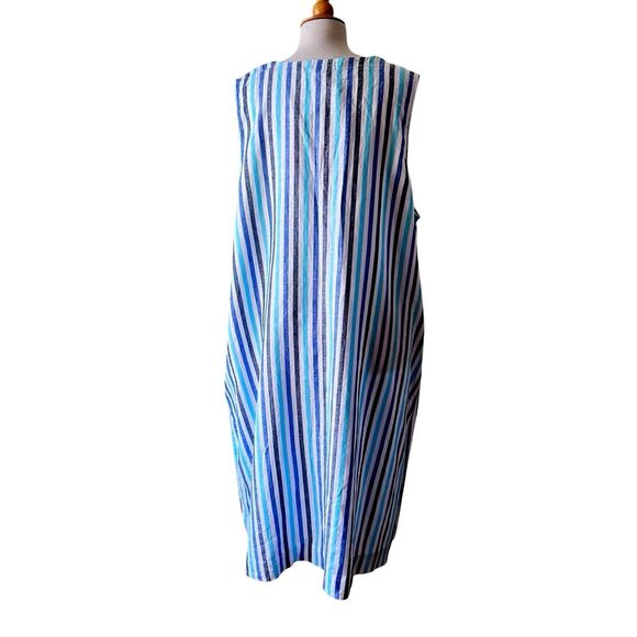 NWT Liz Claiborne Striped Blue White Linen Cotton Sleeveless Dress -3X - Picture 4 of 7